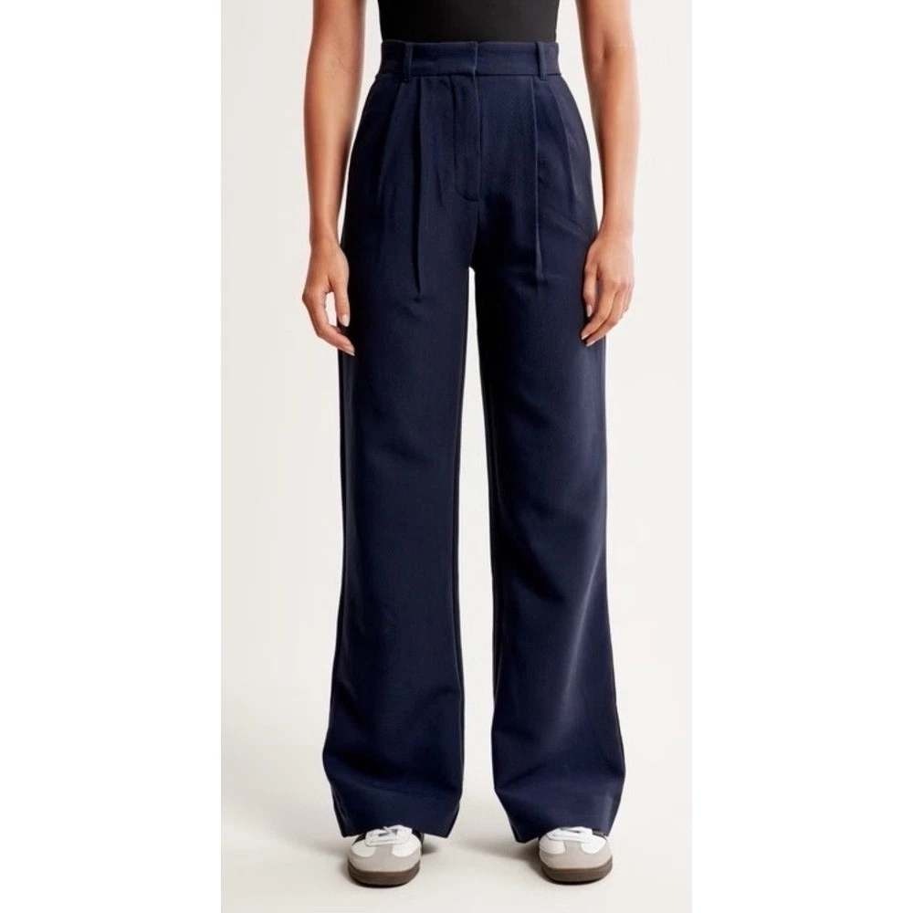 Abercrombie & Fitch Sloane Tailored Pant Navy Blue High Rise Wide Leg Size 26/2L